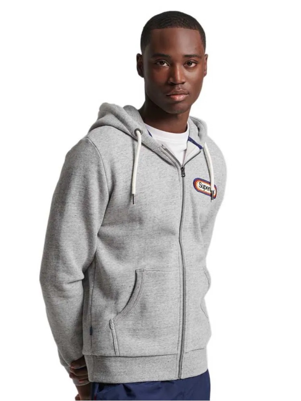 Superdry Men's Light Heather Gray full Zip-Up Hoodie size 2XL